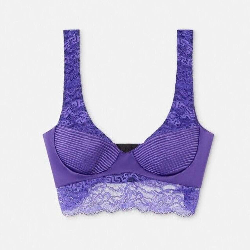 NWT Versace Runway Bralette Bustier Satin Lace Purple Size 1B/ 32B/ XS $550